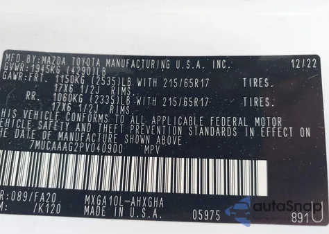 2023 Toyota Corolla Cross Le z USA, uszkodzony, nr VIN 7MUCAAAG2PV040900